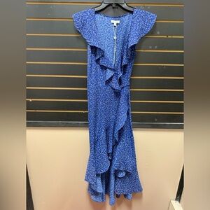 Max Studio Blue Ruffle Wrap Midi Dress XS